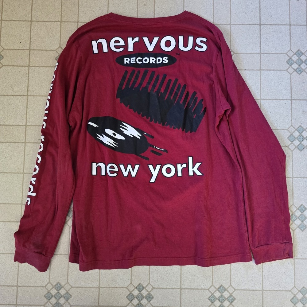 Vtg Rare 90s Nervous Records Long Sleeve XL Hip Hop Skate Rap Music New York Red - Picture 8 of 8